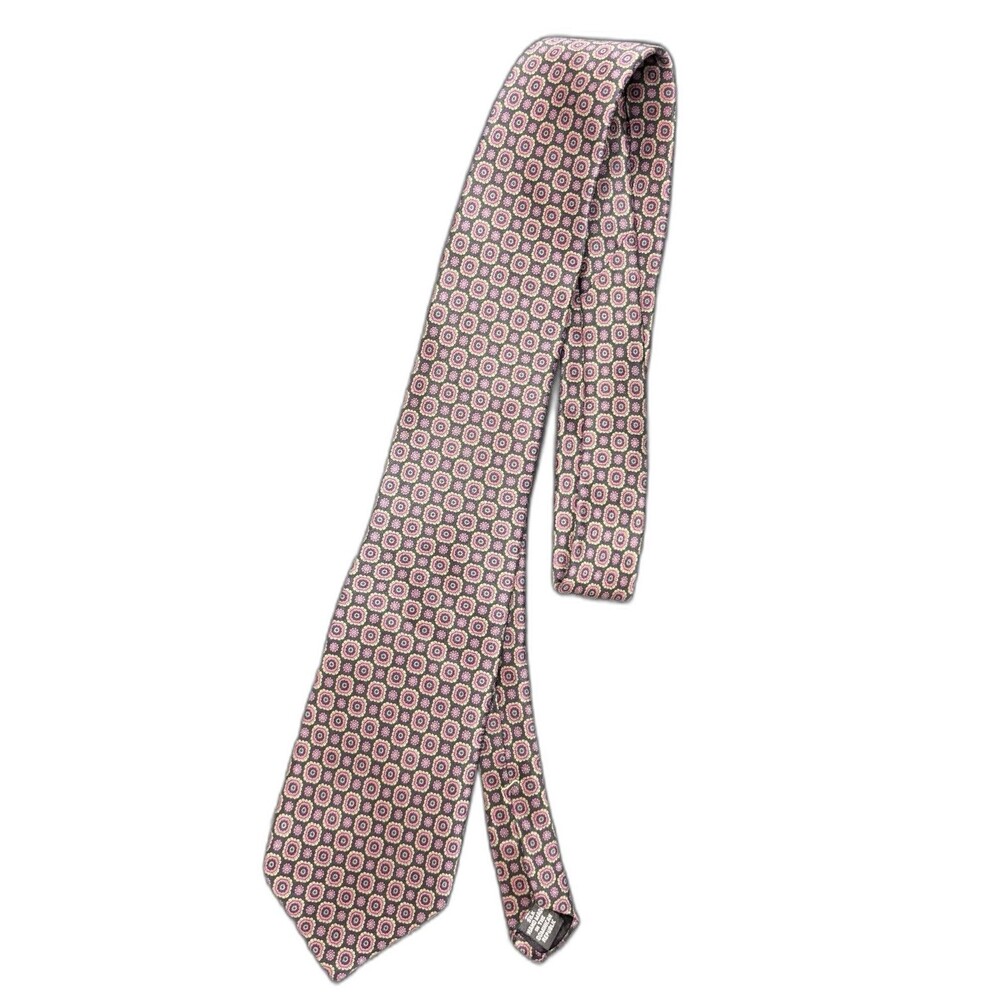 Vintage Cabrelli Collection Mens Silk Necktie Geometric Medallion Handmade Tie